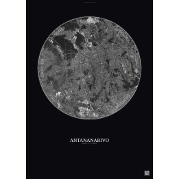 Affiche Antananarivo – Poster vue satellite 6km N&B | Gravura – Fond foncé