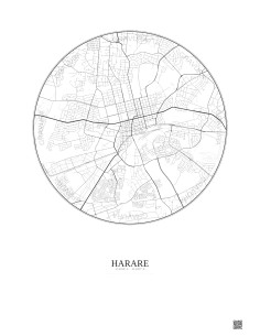 Affiche Harare – Poster carte de ville 6km | Gravura – Fond clair
