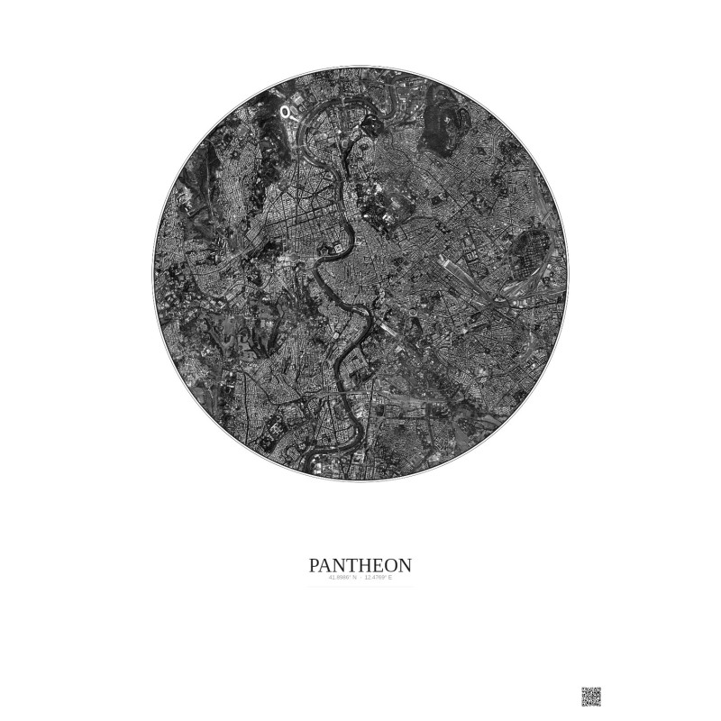 Pantheon Satellite View Poster 5km B&W | Gravura – Light background