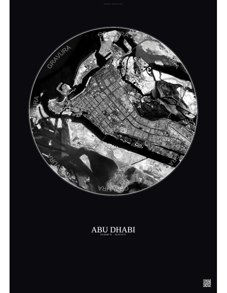 Abu Dhabi Satellite View Poster 10km B&W | Gravura – Dark background