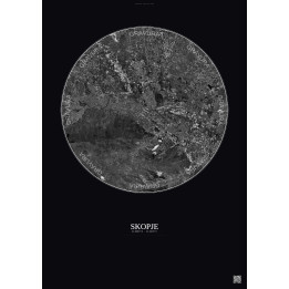 Affiche Skopje – Poster vue satellite 10km N&B | Gravura – Fond foncé