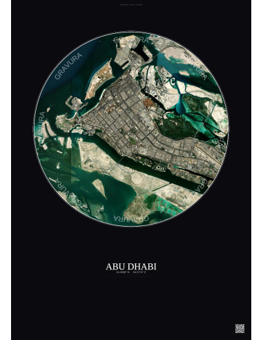 Affiche Abu Dhabi – Poster vue satellite 10km Couleur | Gravura – Fond foncé