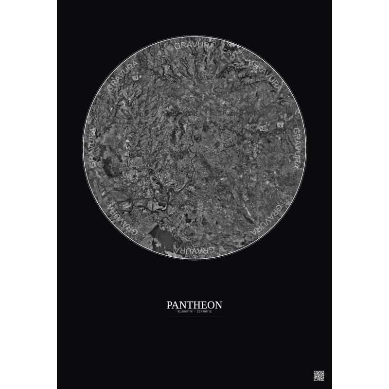 Affiche Pantheon – Poster vue satellite 20km N&B | Gravura – Fond foncé