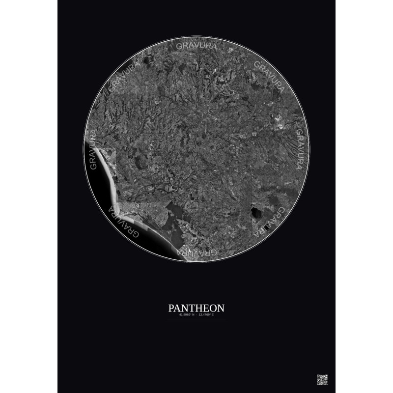 Affiche Pantheon – Poster vue satellite 30km N&B | Gravura – Fond foncé