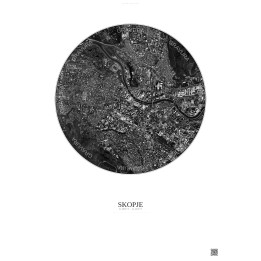 Affiche Skopje – Poster vue satellite 2.5km N&B | Gravura – Fond clair