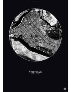 Affiche Abu Dhabi – Poster vue satellite 6km N&B | Gravura – Fond foncé
