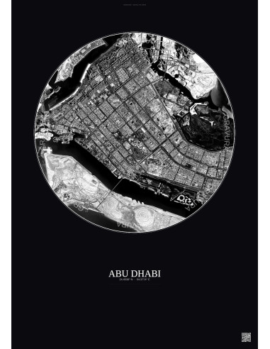 Abu Dhabi Satellite View Poster 6km B&W | Gravura – Dark background