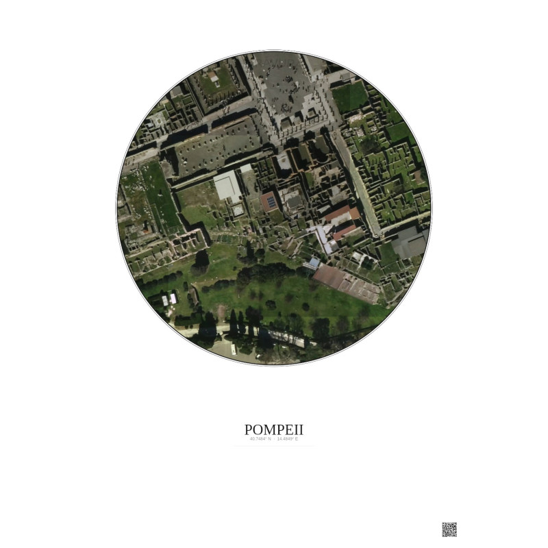 Affiche Pompeii – Poster vue satellite 0.1km Couleur | Gravura – Fond clair