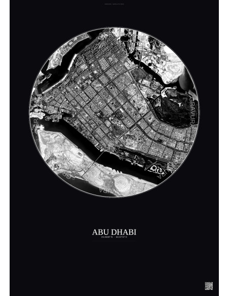 Abu Dhabi Satellite View Poster 6km B&W | Gravura – Dark background