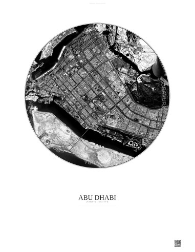 Affiche Abu Dhabi – Poster vue satellite 6km N&B | Gravura – Fond clair