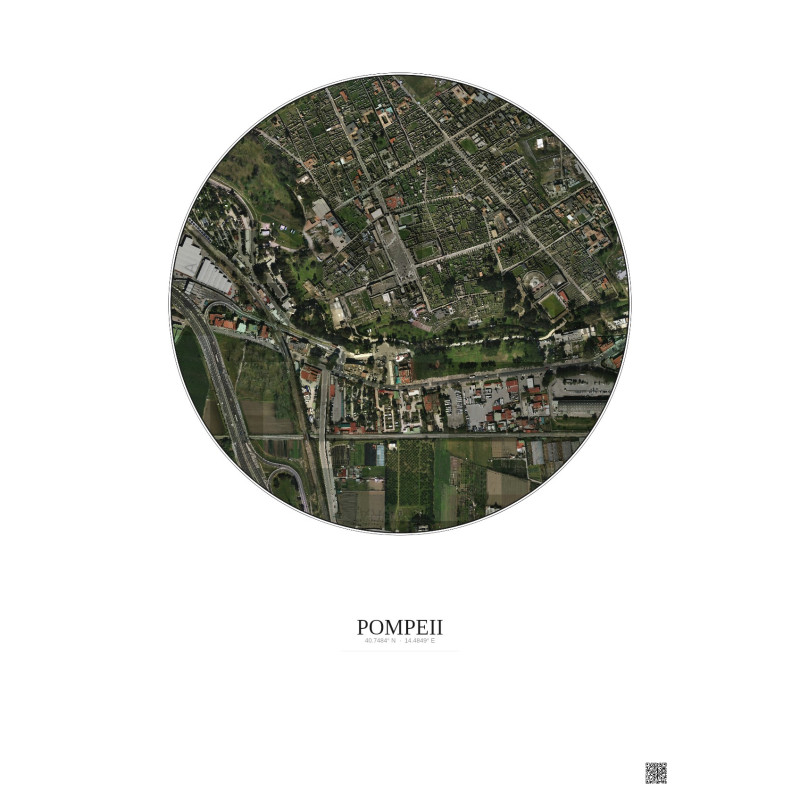 Affiche Pompeii – Poster vue satellite 0.5km Couleur | Gravura – Fond clair