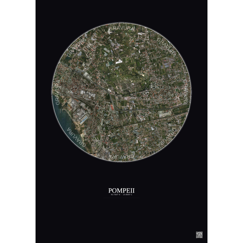 Affiche Pompeii – Poster vue satellite 2.5km Couleur | Gravura – Fond foncé