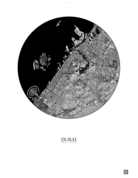 Affiche Dubai – Poster vue satellite 20km N&B | Gravura – Fond clair