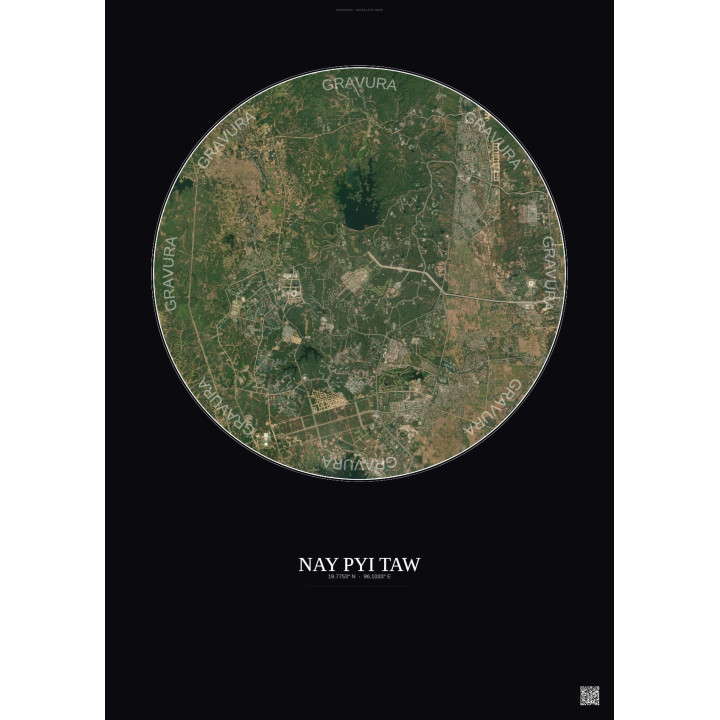 Affiche Nay Pyi Taw – Poster vue satellite 10km Couleur | Gravura – Fond foncé