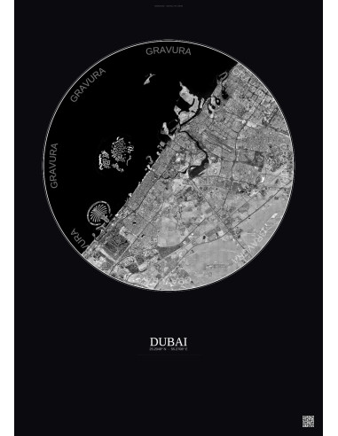Dubai Satellite View Poster 25km B&W | Gravura – Dark background
