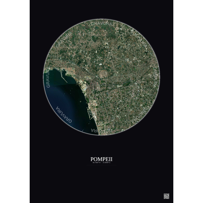 Affiche Pompeii – Poster vue satellite 5km Couleur | Gravura – Fond foncé