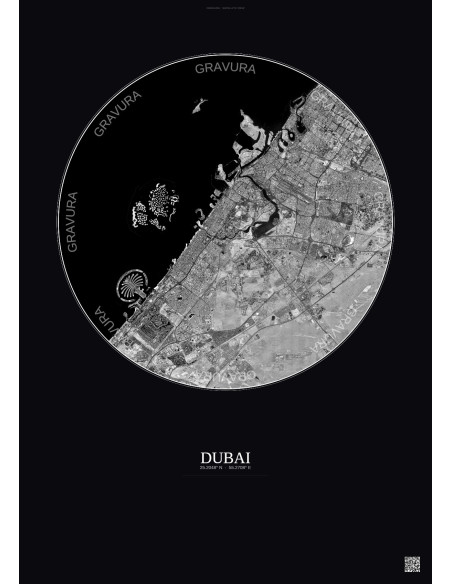 Dubai Satellite View Poster 25km B&W | Gravura – Dark background