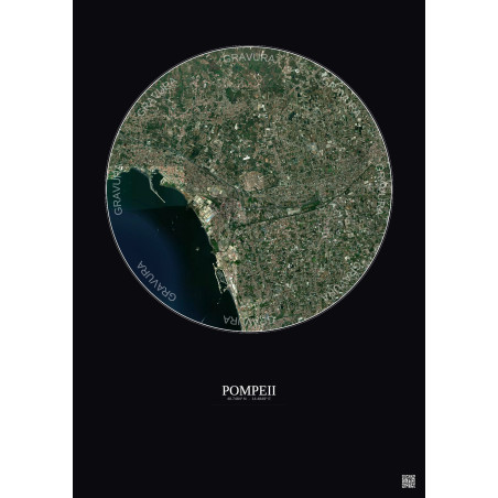 Affiche Pompeii – Poster vue satellite 5km Couleur | Gravura – Fond foncé