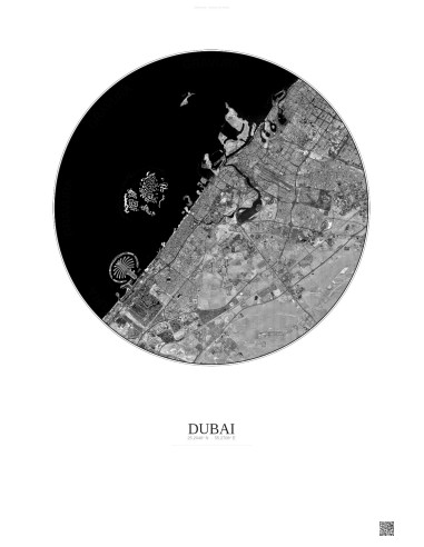Affiche Dubai – Poster vue satellite 25km N&B | Gravura – Fond clair