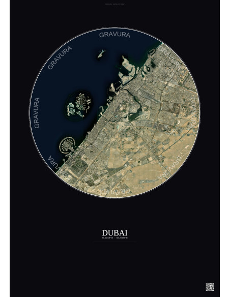 Dubai Satellite View Poster 25km Color | Gravura – Dark background