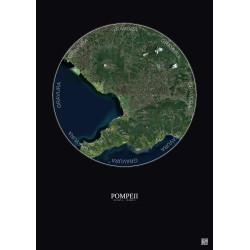Affiche Pompeii – Poster vue satellite 20km Couleur | Gravura – Fond foncé