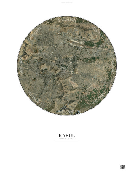 Kabul Satellite View Poster 10km Color | Gravura – Light background