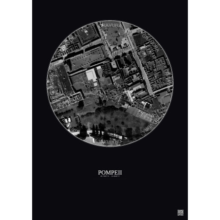 Affiche Pompeii – Poster vue satellite 0.1km N&B | Gravura – Fond foncé