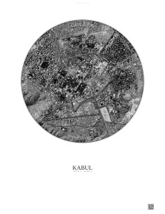 Affiche Kabul – Poster vue satellite 2.5km N&B | Gravura – Fond clair