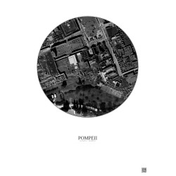 Affiche Pompeii – Poster vue satellite 0.1km N&B | Gravura – Fond clair