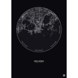 Affiche Helsinki – Poster carte de ville 10km | Gravura – Fond foncé