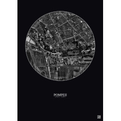 Affiche Pompeii – Poster vue satellite 0.5km N&B | Gravura – Fond foncé