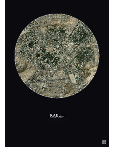 Affiche Kabul – Poster vue satellite 2.5km Couleur | Gravura – Fond foncé