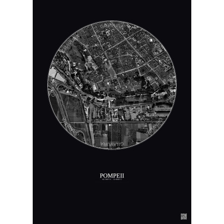 Affiche Pompeii – Poster vue satellite 0.5km N&B | Gravura – Fond foncé