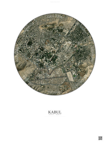 Kabul Satellite View Poster 2.5km Color | Gravura – Light background