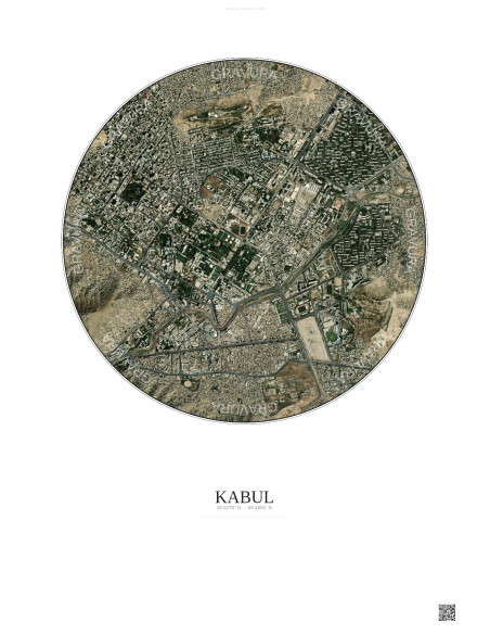 Kabul Satellite View Poster 2.5km Color | Gravura – Light background