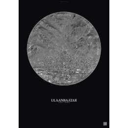 Affiche Ulaanbaatar – Poster vue satellite 6km N&B | Gravura – Fond foncé