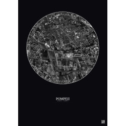 Affiche Pompeii – Poster vue satellite 1km N&B | Gravura – Fond foncé