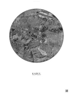 Affiche Kabul – Poster vue satellite 6km N&B | Gravura – Fond clair