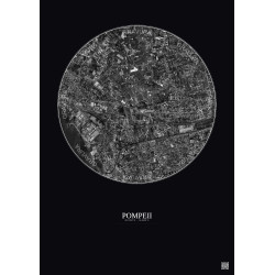 Affiche Pompeii – Poster vue satellite 2.5km N&B | Gravura – Fond foncé