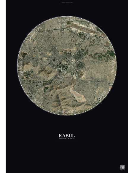 Kabul Satellite View Poster 6km Color | Gravura – Dark background