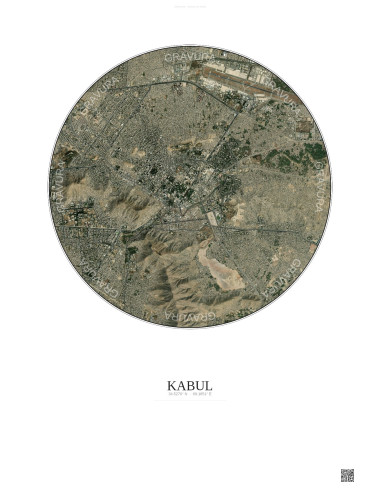 Affiche Kabul – Poster vue satellite 6km Couleur | Gravura – Fond clair
