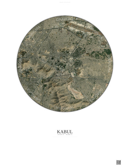 Affiche Kabul – Poster vue satellite 6km Couleur | Gravura – Fond clair