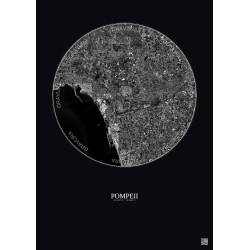 Affiche Pompeii – Poster vue satellite 5km N&B | Gravura – Fond foncé