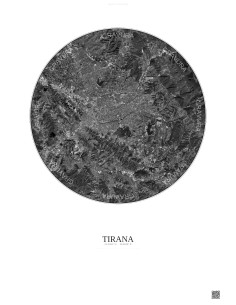 Affiche Tirana – Poster vue satellite 10km N&B | Gravura – Fond clair