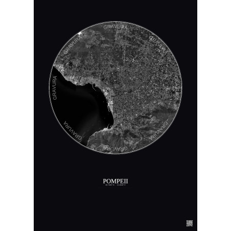 Affiche Pompeii – Poster vue satellite 10km N&B | Gravura – Fond foncé
