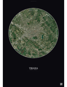 Tirana Satellite View Poster 10km Color | Gravura – Dark background