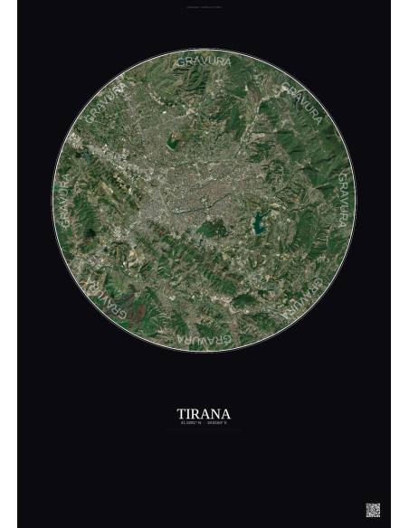 Tirana Satellite View Poster 10km Color | Gravura – Dark background