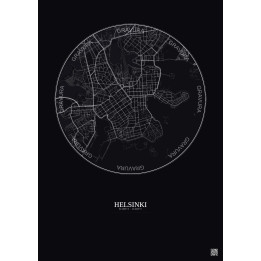 Affiche Helsinki – Poster carte de ville 2.5km | Gravura – Fond foncé