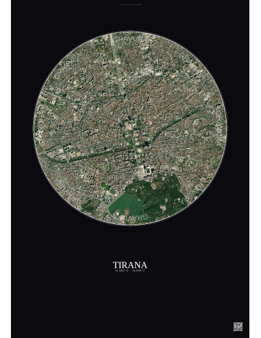 Affiche Tirana – Poster vue satellite 2.5km Couleur | Gravura – Fond foncé