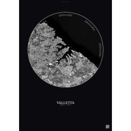 Affiche Valletta – Poster vue satellite 6km N&B | Gravura – Fond foncé